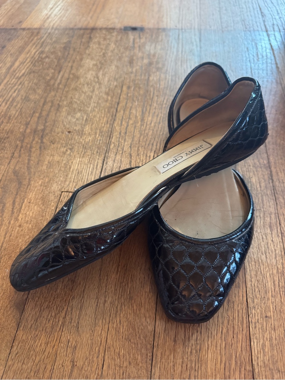 Jimmy Choo Black Croc-Embossed D'Orsay Flats